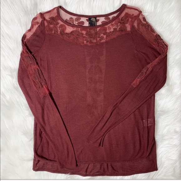 SOLD-Free People Mesh Lace Burgundy Tunic - Picture 2 of 8